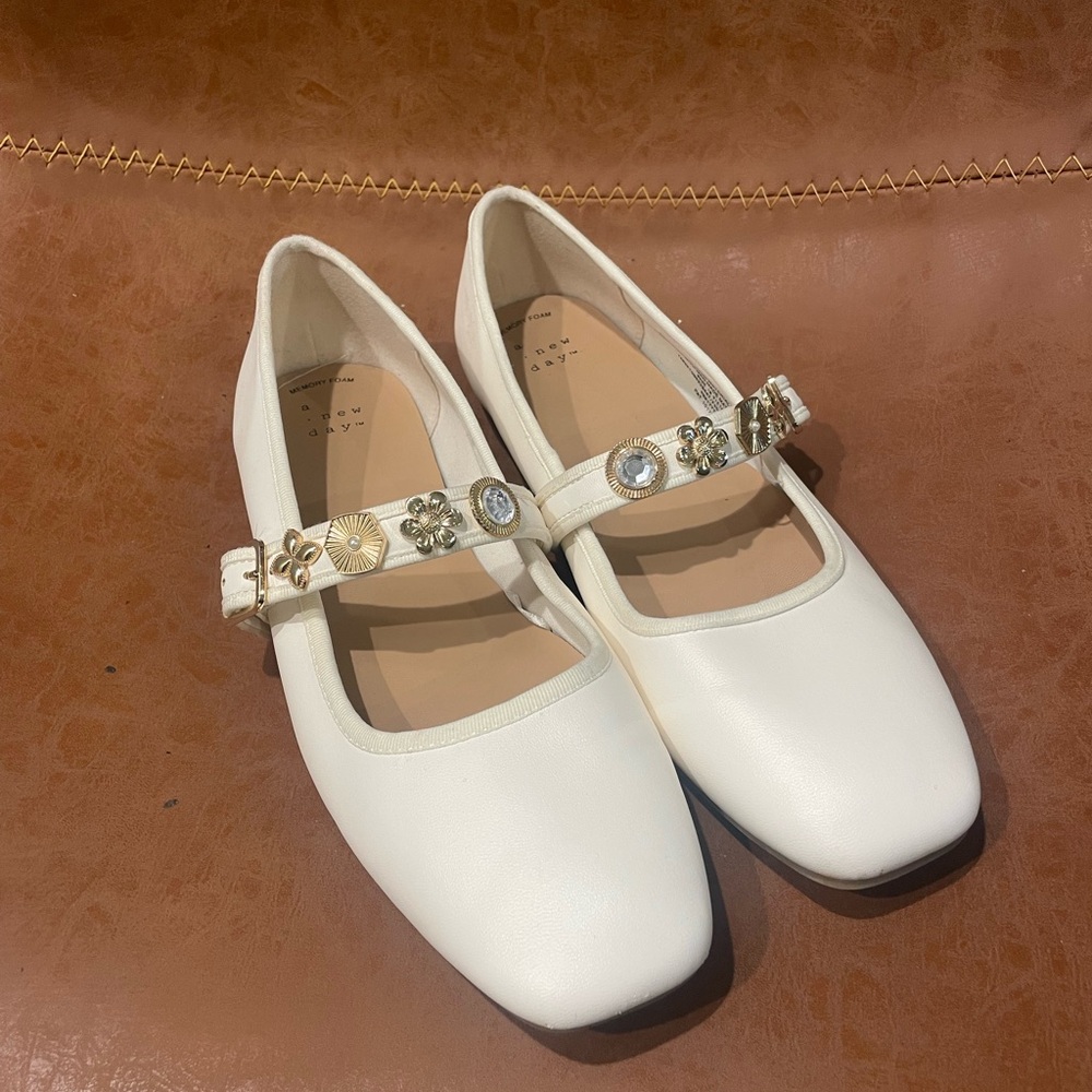 Universal Thread off white Mary Jane Flats with Embellished Strap